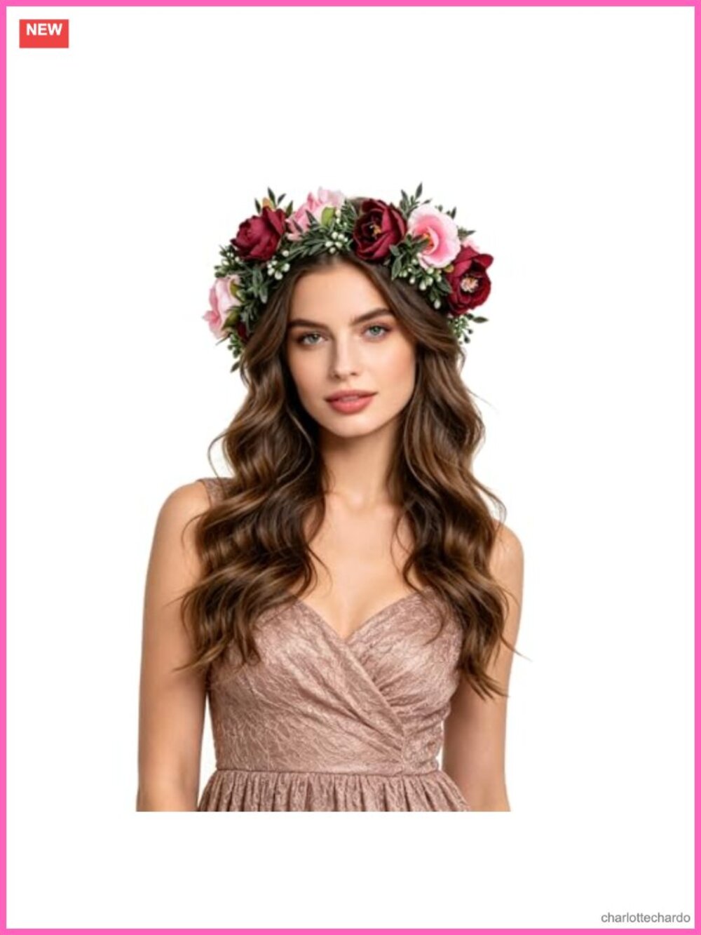 June Bloomy Bridal Flower Crown Adjustable Ribbon Headband for Wedding Party